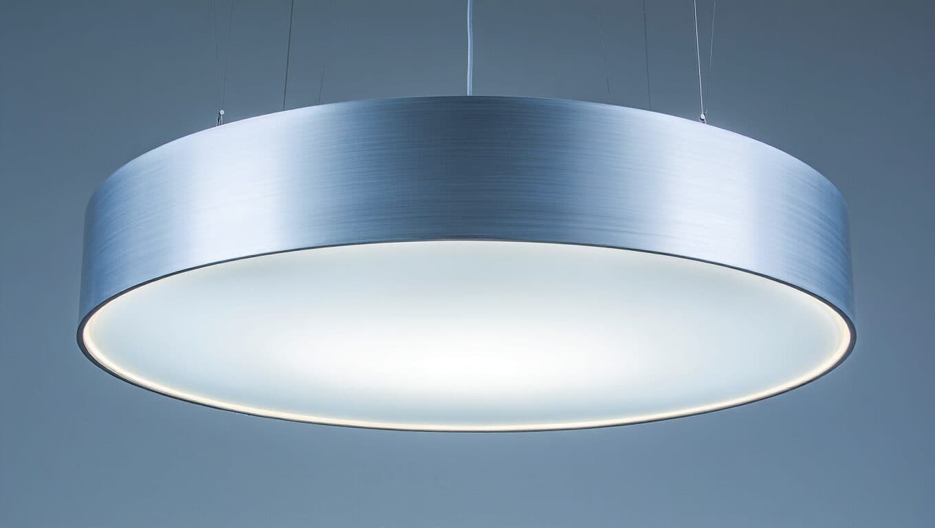 Close-up detail of a round stretch ceiling light fixture