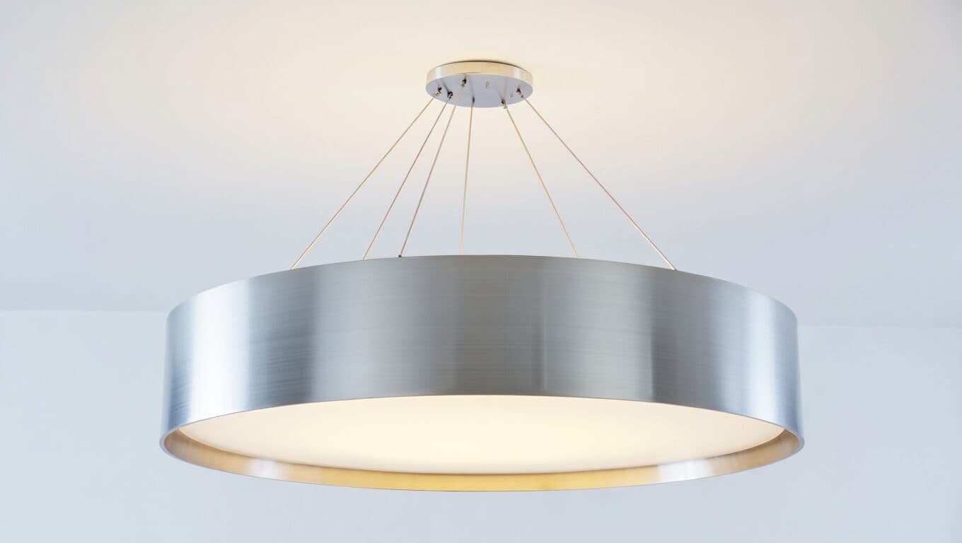 Round pendant stretch ceiling fixture with alternative suspension detail