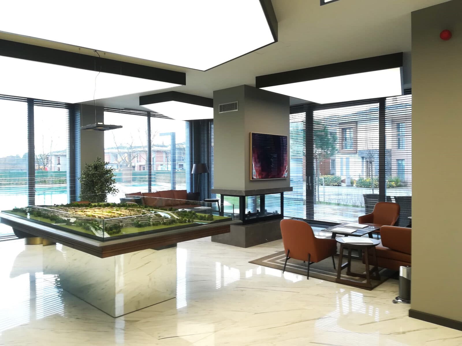 Rectangular stretch ceiling light fixture, office lobby application